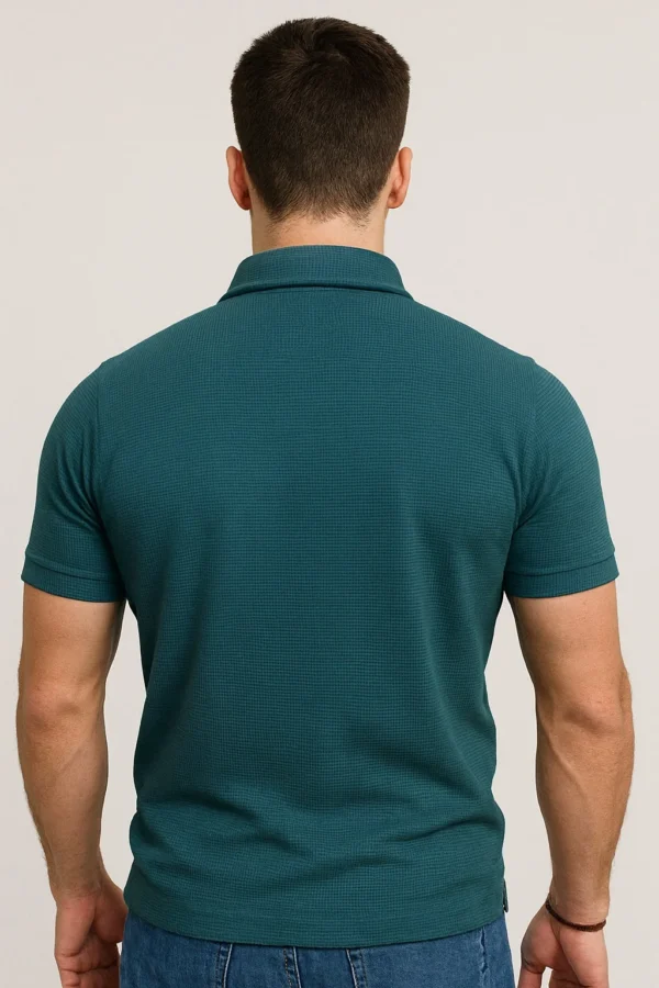 Men's Bottle Green Cubic Knitted Polo T-Shirt | Bottle Green - Image 2