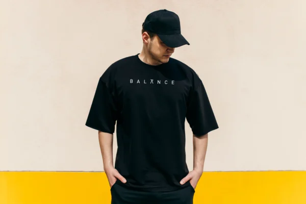"BALANCE" Minimal Oversized Tee | Black