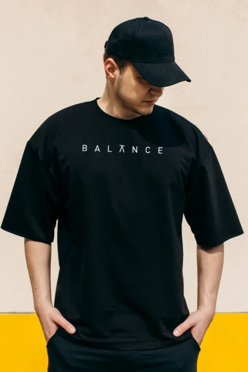 “BALANCE” Minimal Oversized Tee | Black